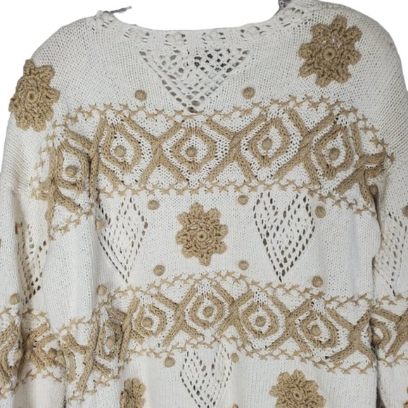 Vintage Express Tricot Hand-knitted Sweater Soft Dressing Boho Open Knit M - Picture 8 of 16